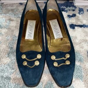 Joan & David Blue Suede Loafers w/Gold Chain Detail Size 8